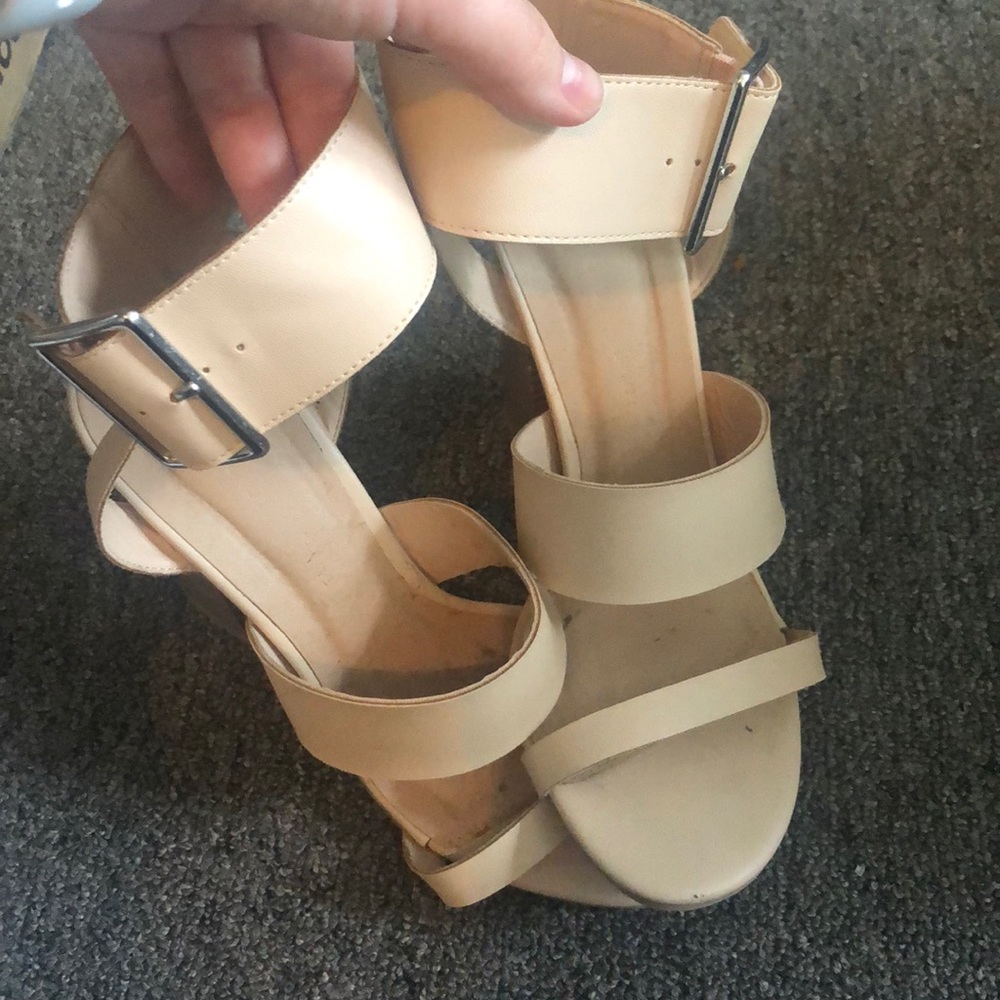 Nude chunky heels